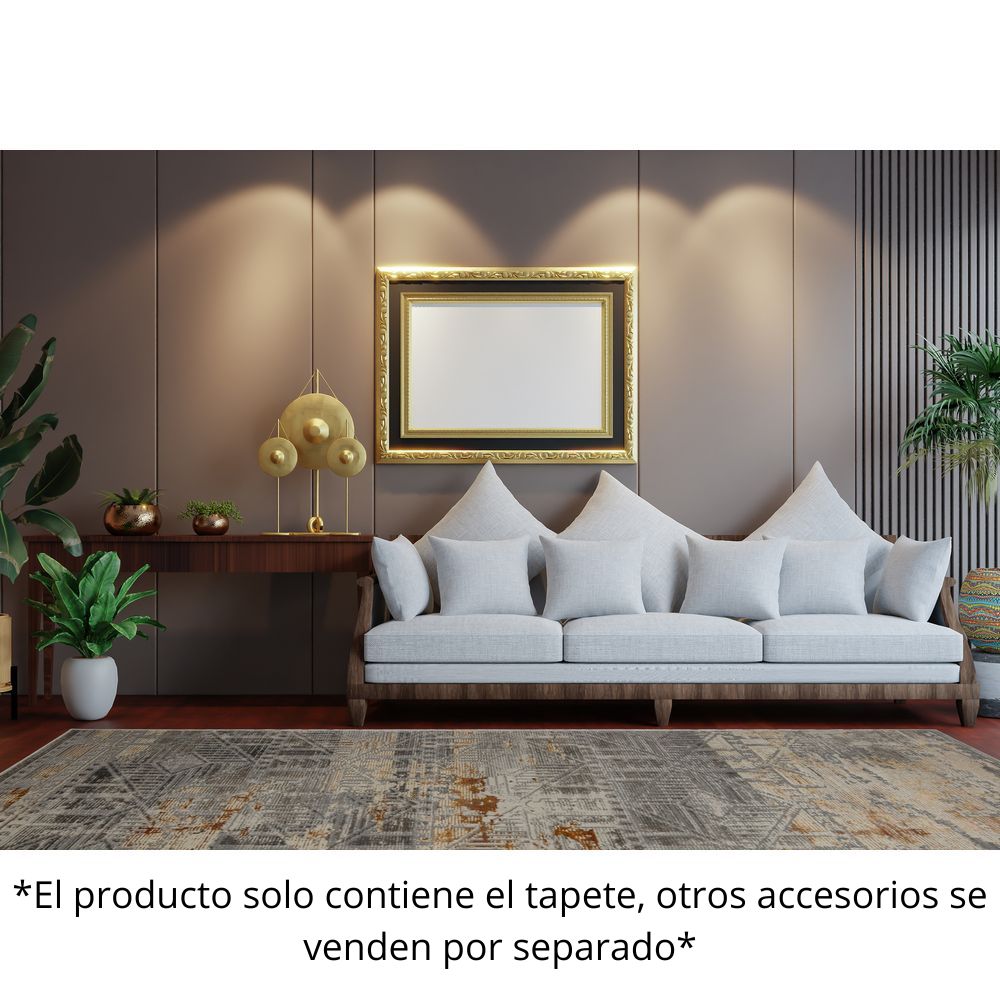 Tapete decorativo colección Elif U6035 rectangular de polipropileno y poliéster en oro taupe
