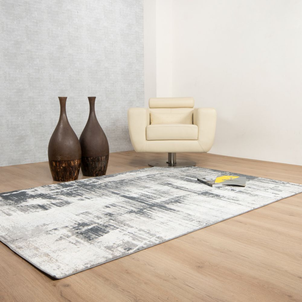 Tapete decorativo colección Jasmine U5013 rectangular en poliéster color gris negro