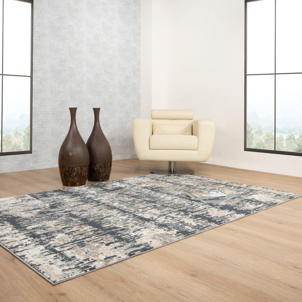 Tapete decorativo Jasmine U5014 rectangular de poliéster en gris y negro