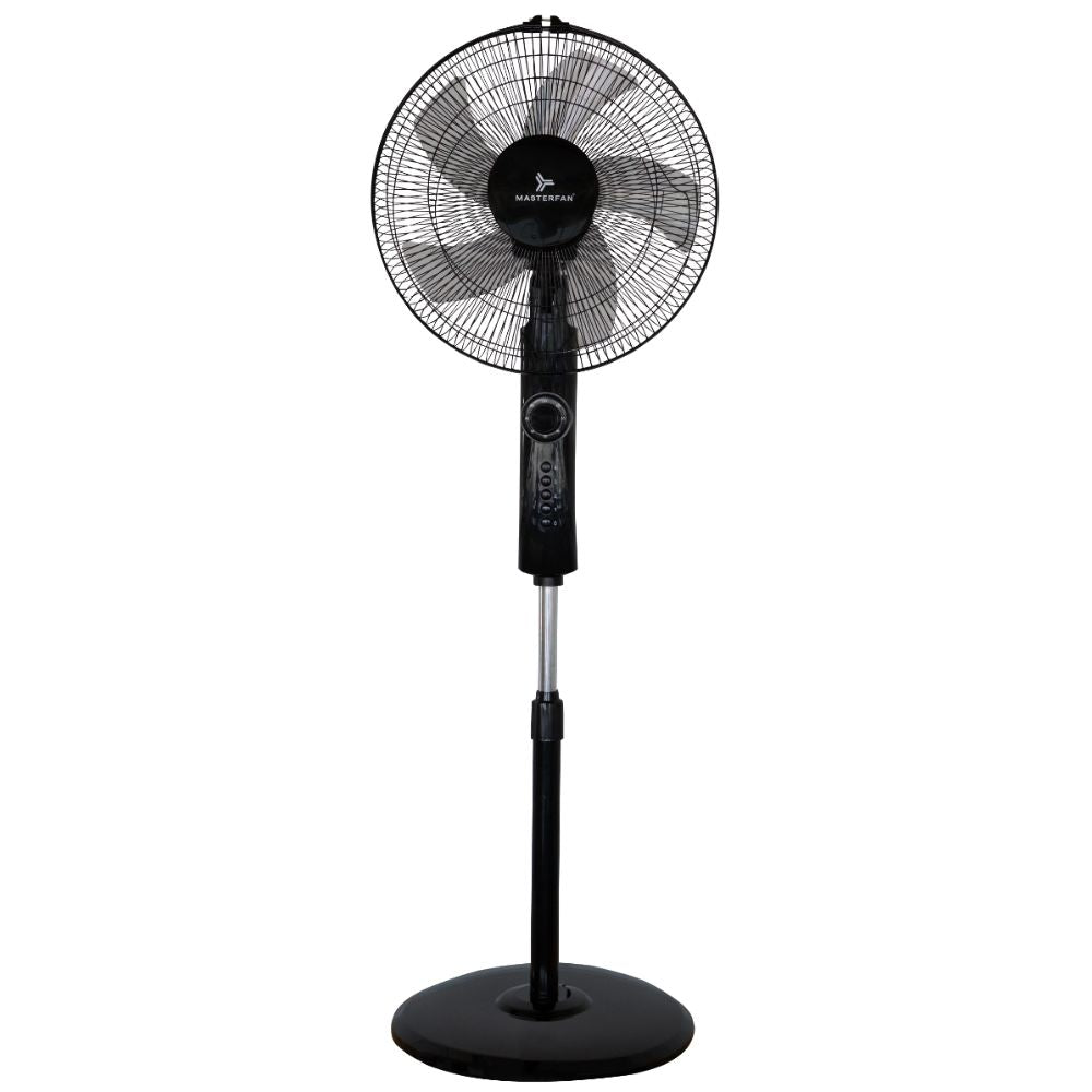 Ventilador industrial de pedestal Masterfan Ares 16 color negro con cinco aspas y panel integrado para interior