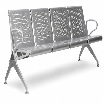 Banca de Visita para Oficina Triton Cuatro Plazas Pintura Horneada Color Gris - VERSA ALTUS TRITON - Estructura Aluminio - Asiento y Respaldo en una Pieza de Lamina - BT-TN1104 - VERSA - NOGAL BEAT - Banca de Visita