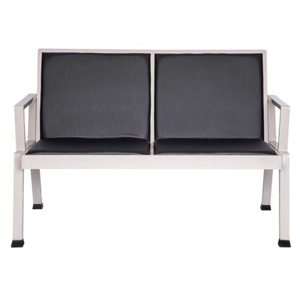 Banca de visita Albar AE-21T 2P tándem con asiento tapizado en vinil negro y estructura de acero