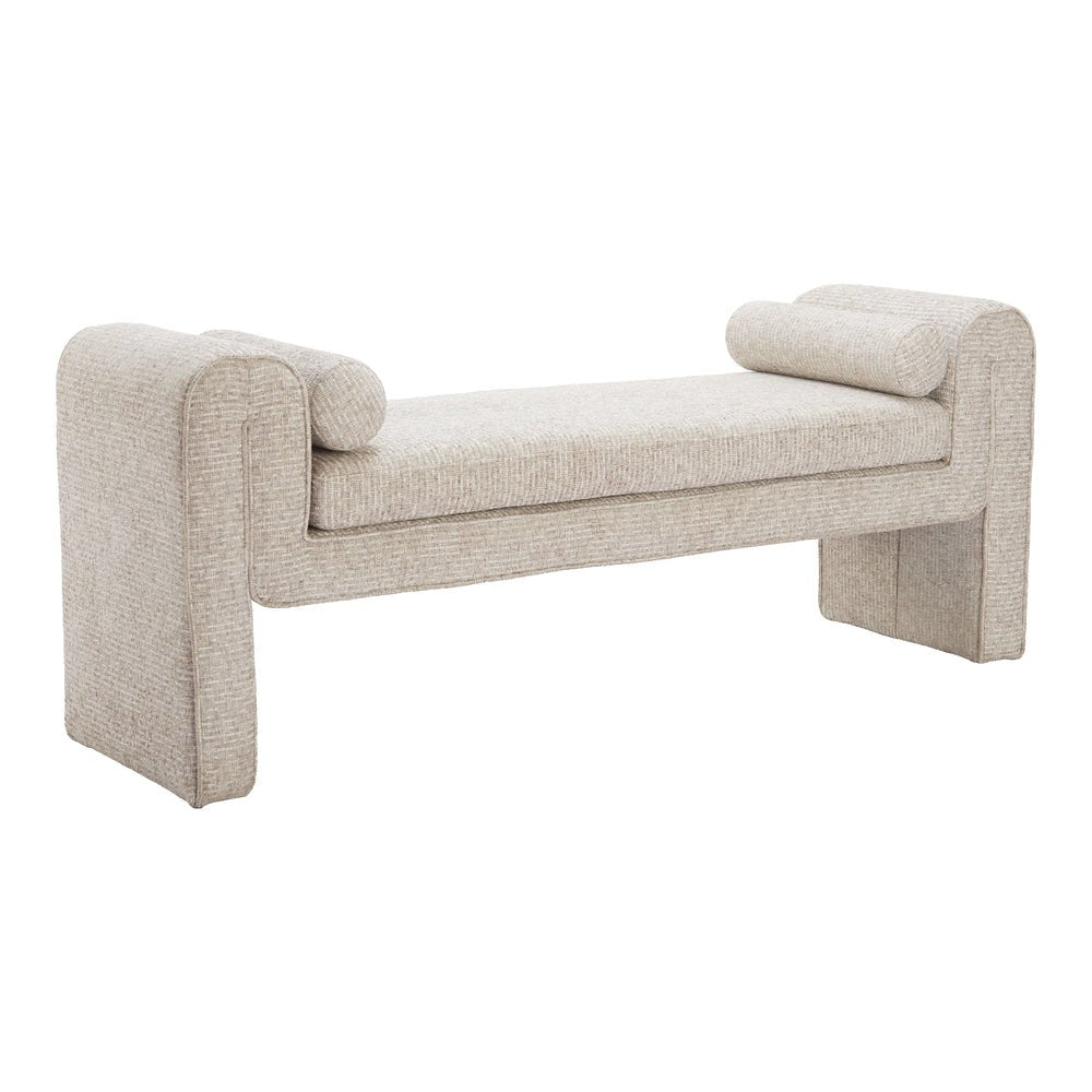 Banca para Área de Descanso 1 Plaza - ZUO ASTAR - Beige - Asiento y Respaldo Tapizados en Tejido Texturizado - 110436 - Zuo - NOGAL BEAT - Banca