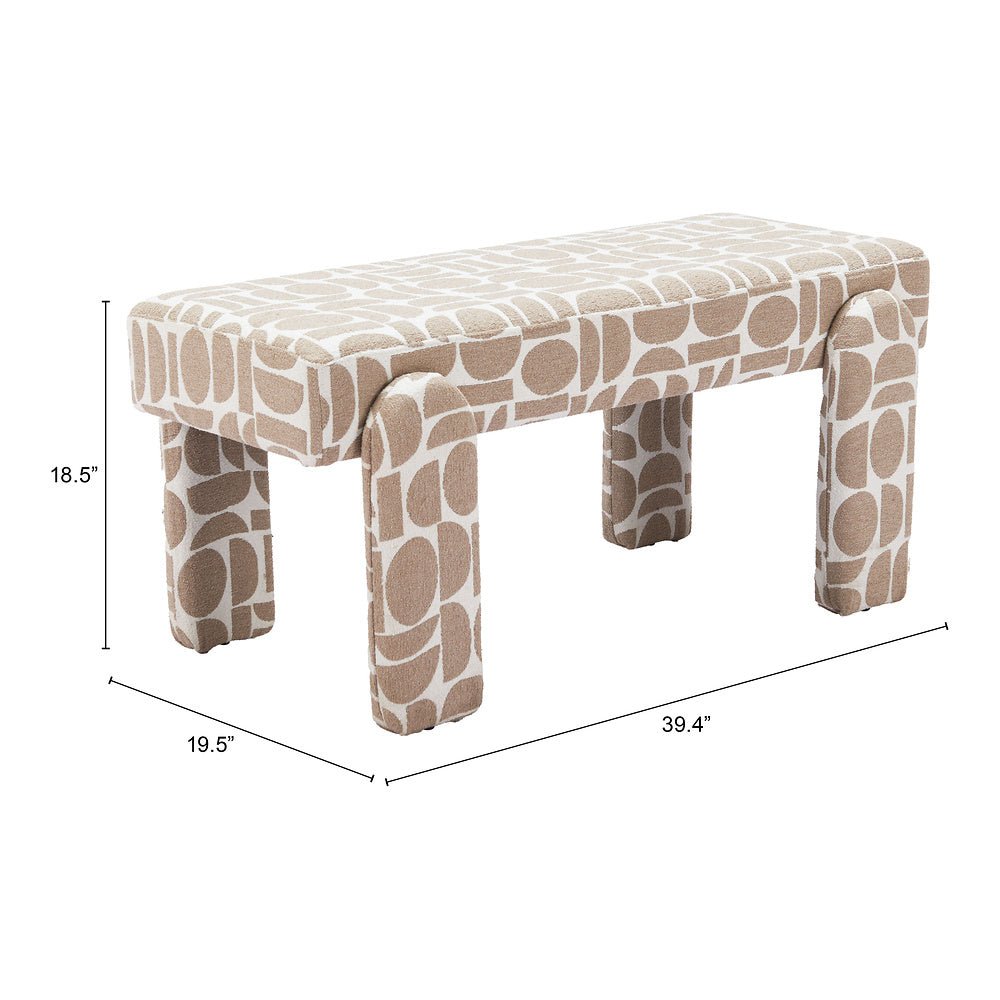 Banca para Comedor de Empresa 2 Plazas - ZUO BLATO - Multicolor - Asiento y Respaldo Tapizados en Tejido Texturizado - 110186 - Zuo - NOGAL BEAT - Banca