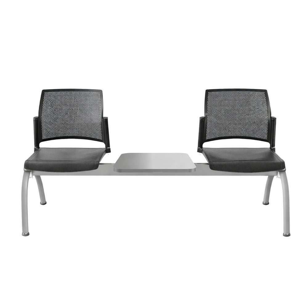 Banca de sala de espera Labenze Replay 108-6103M de 2 plazas con respaldo multiperforado en polipropileno y estructura tubular gris