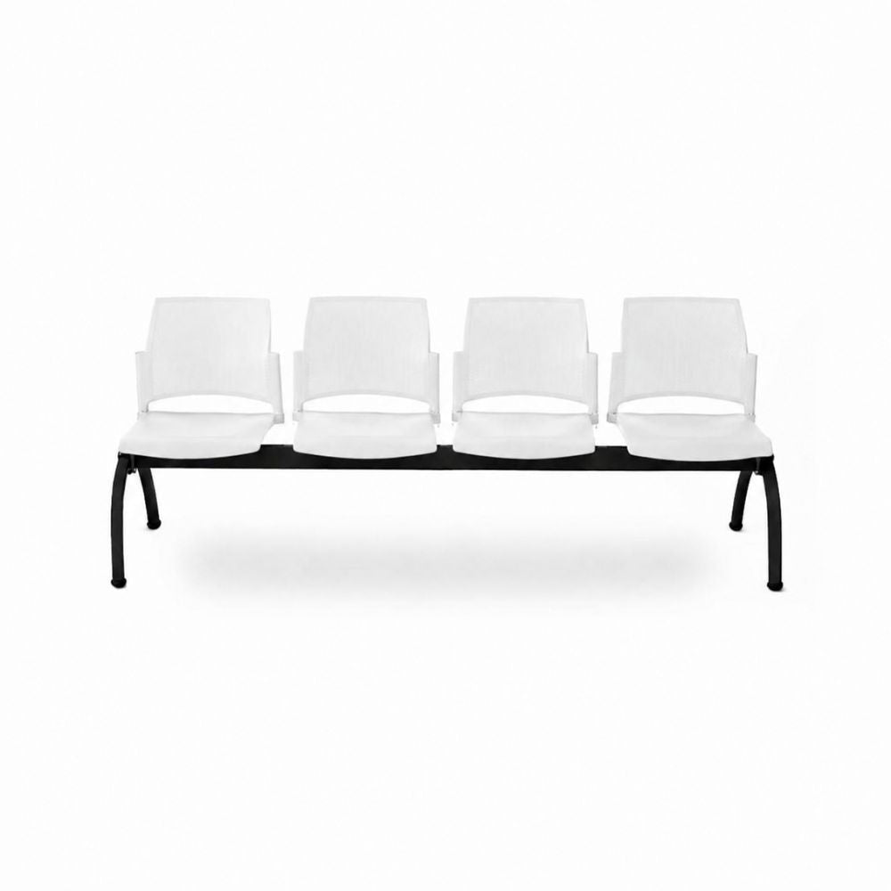 Banca Labenze Replay 108-06004 de 4 plazas con respaldo multiperforado y base de acero negro
