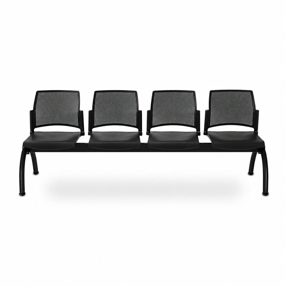Banca Labenze Replay 108-06004 de 4 plazas con respaldo multiperforado y base de acero negro