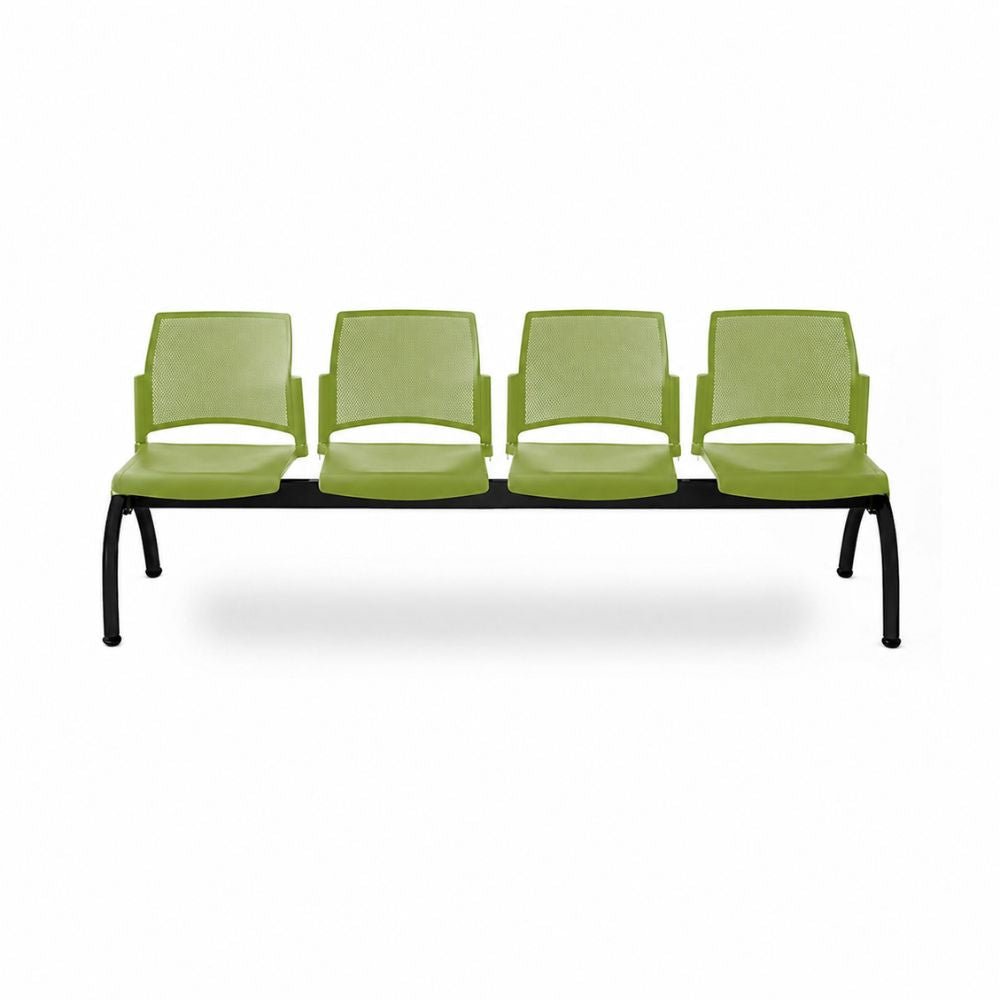 Banca Labenze Replay 108-06004 de 4 plazas con respaldo multiperforado y base de acero negro