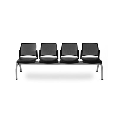 Banca de sala de espera Labenze Replay 108-06104 de 4 plazas con respaldo multiperforado en polipropileno y estructura tubular de acero gris