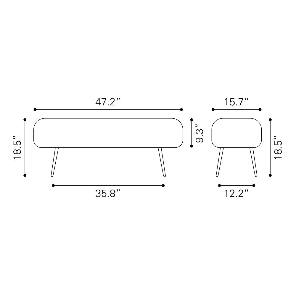 Banca para Vestidor 2 Plazas - ZUO CREEK - Negro Escarchado - Asiento y Respaldo Tapizados en Tejido Texturizado - 110081 - Zuo - NOGAL BEAT - Banca