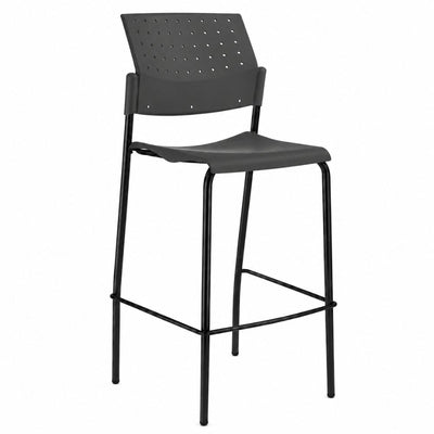 Banco alto Labenze Areta con asiento de polipropileno y base de cuatro patas fijas tubulares de acero con descansa pies.