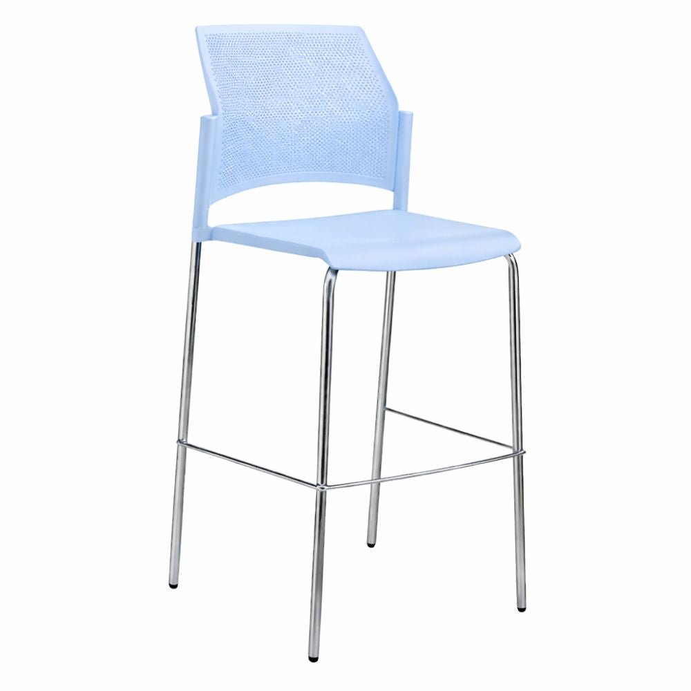 Banco alto Labenze Replay de polipropileno con respaldo multiperforado, descansa pies y patas tubulares