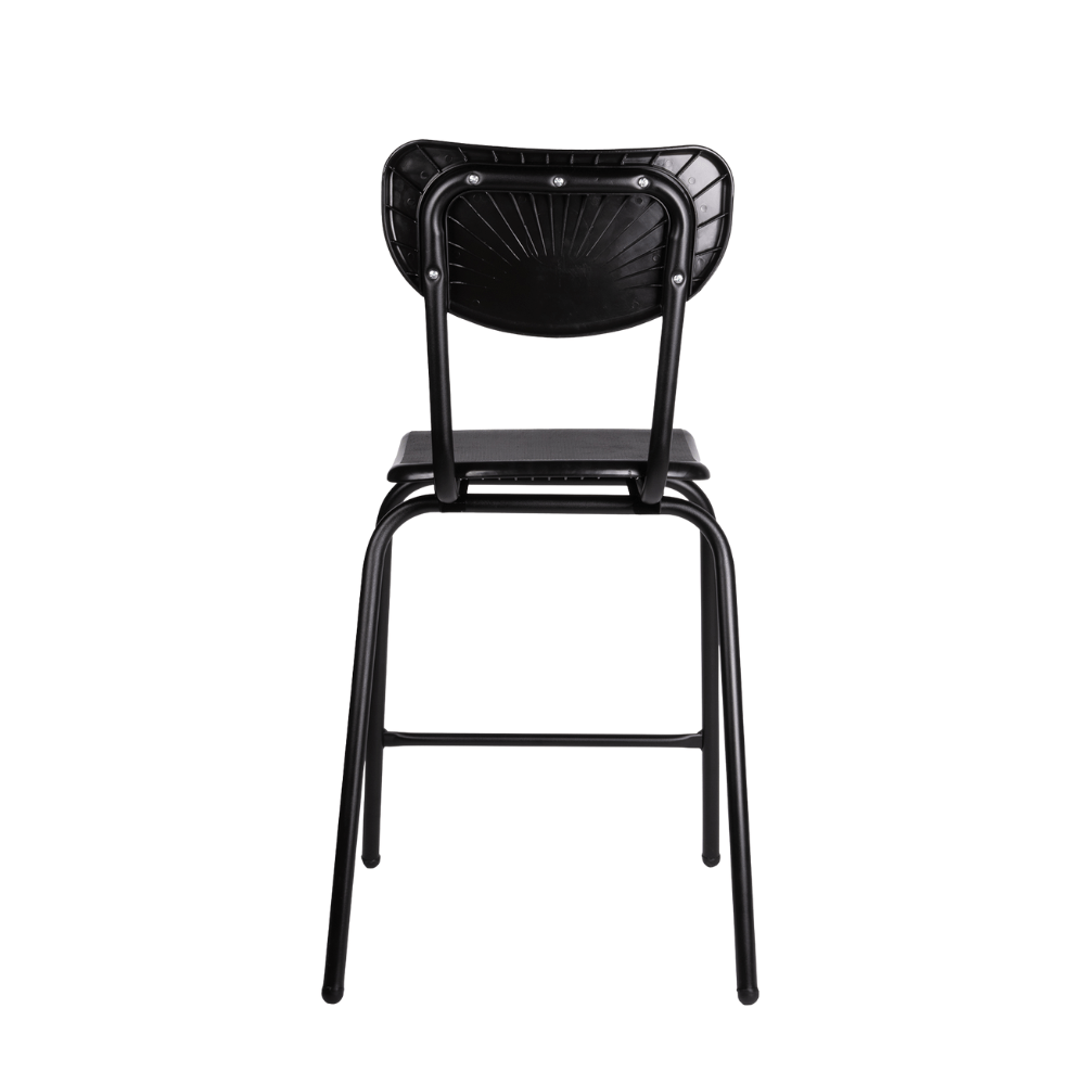 Banco alto Offiho Oliver OHV-141 negro con asiento y respaldo de polipropileno antiderrapante y estructura tubular de acero.