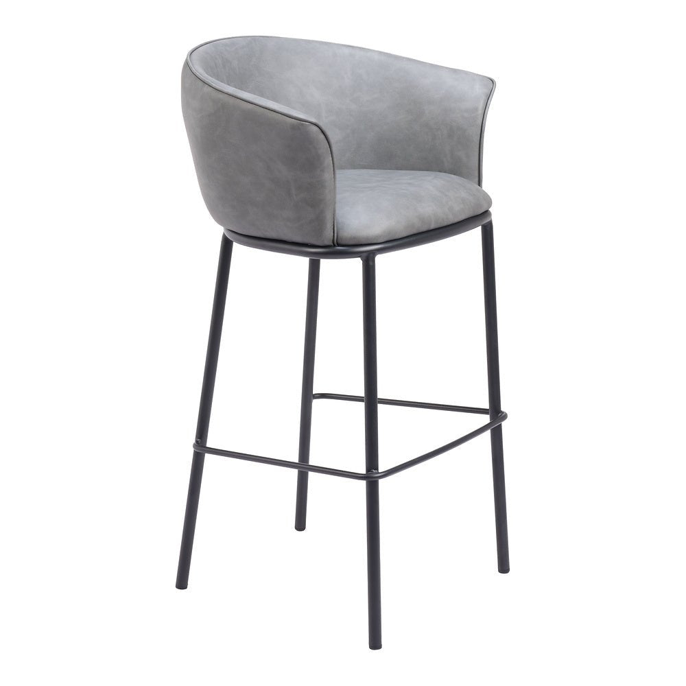 Banco Alto para Bar y Barra - ZUO GARSTON - Varios Colores - Asiento y Respaldo Tapizados en Piel Sintética - 110177 - Zuo - NOGAL BEAT - Banco Comercial
