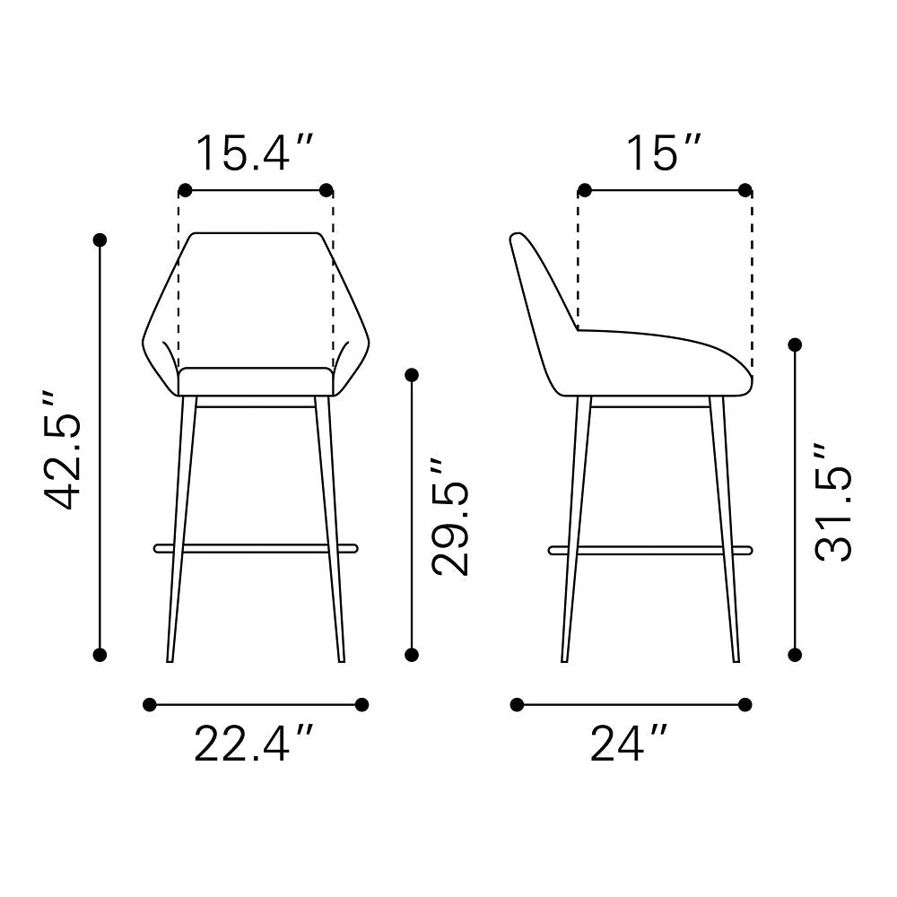 Banco Alto para Bar y Barra - ZUO VILA - Gris - Asiento y Respaldo Tapizados - 110078 - Zuo - NOGAL BEAT - Banco Comercial