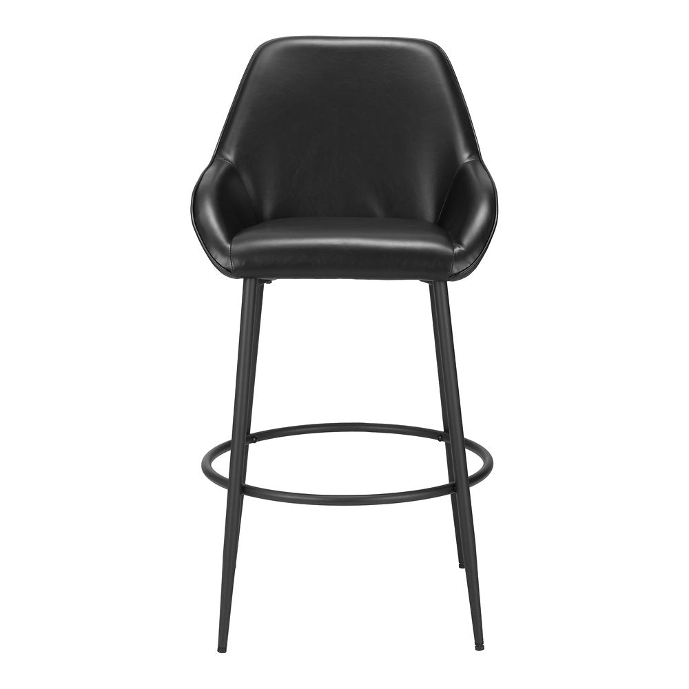Banco Alto para Bar y Barra - ZUO VILA - Negro - Asiento y Respaldo Tapizados en Piel Sintética - 110075 - Zuo - NOGAL BEAT - Banco Comercial