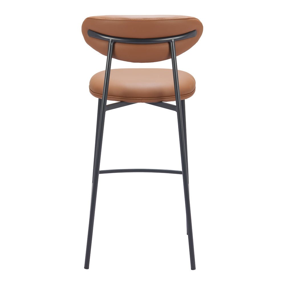 Banco Alto para Barra de Hotel - ZUO RORUN - Café - Asiento y Respaldo Tapizados en Piel Sintética - 110338 - Zuo - NOGAL BEAT - Banco Comercial