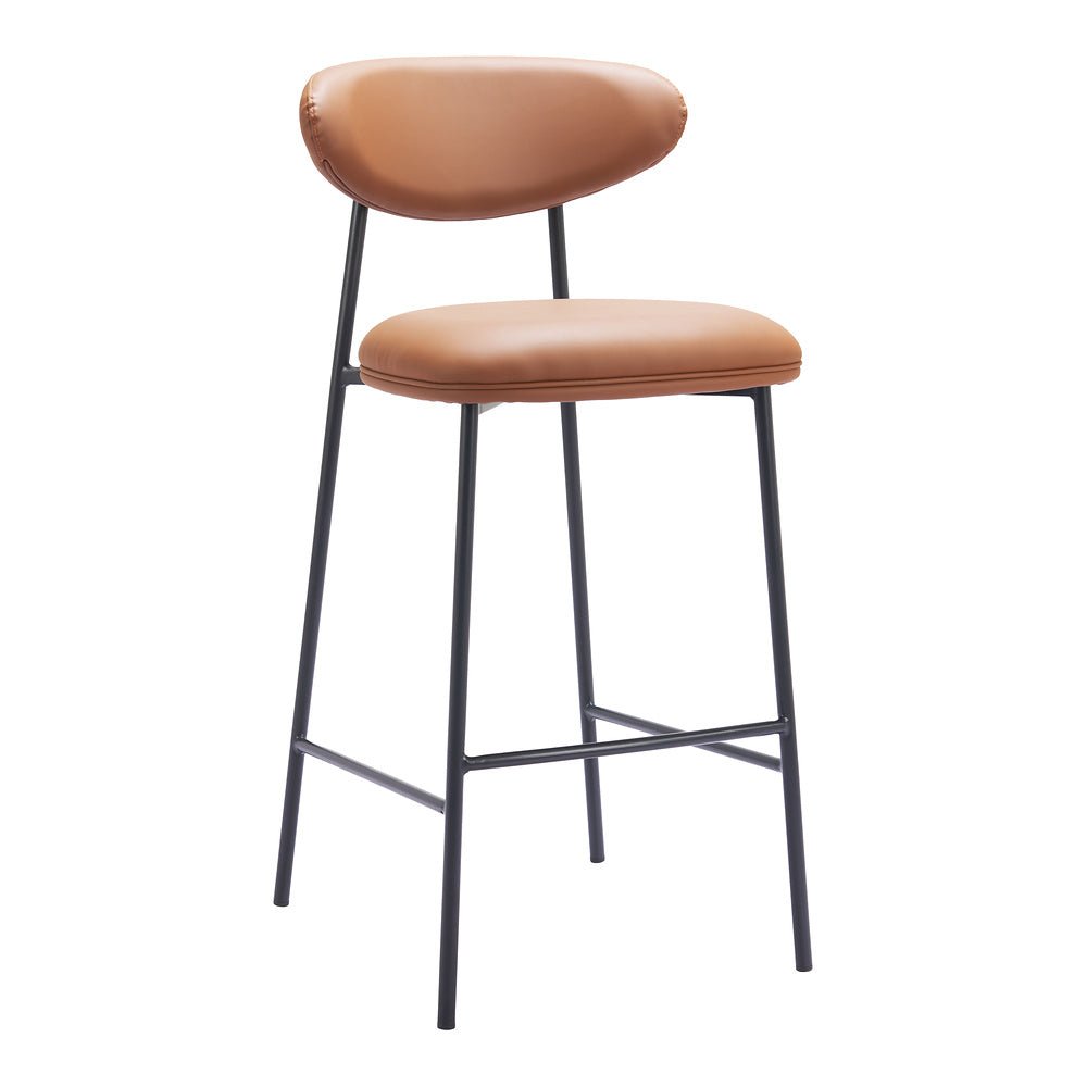 Banco Alto para Barra de Hotel - ZUO RORUN - Café - Asiento y Respaldo Tapizados en Piel Sintética - 110338 - Zuo - NOGAL BEAT - Banco Comercial