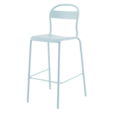 Banco alto Colos Stecca 5 con estructura de aluminio tubular y asiento de solera de aluminio para exterior