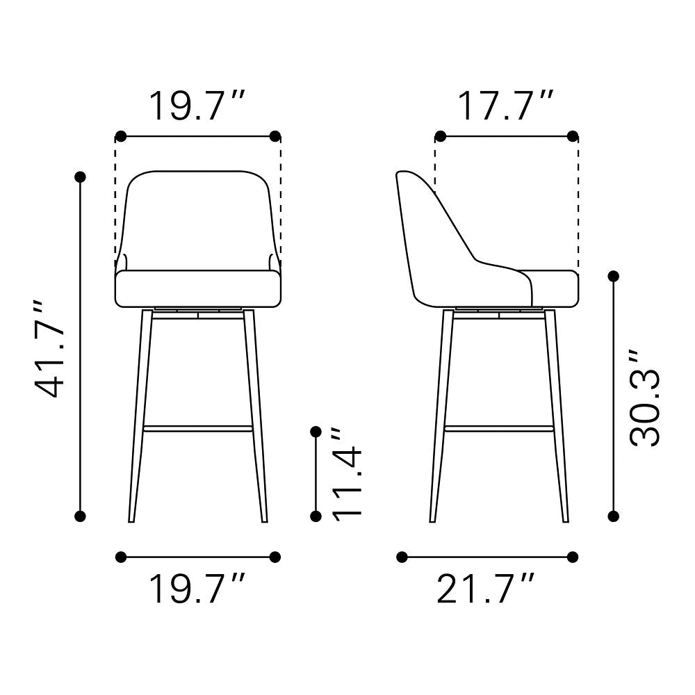 Banco Alto para Bistró - ZUO KEPPEL - Varios Colores - Asiento y Respaldo Tapizados en Piel Sintética - 109975 - Zuo - NOGAL BEAT - Banco Comercial
