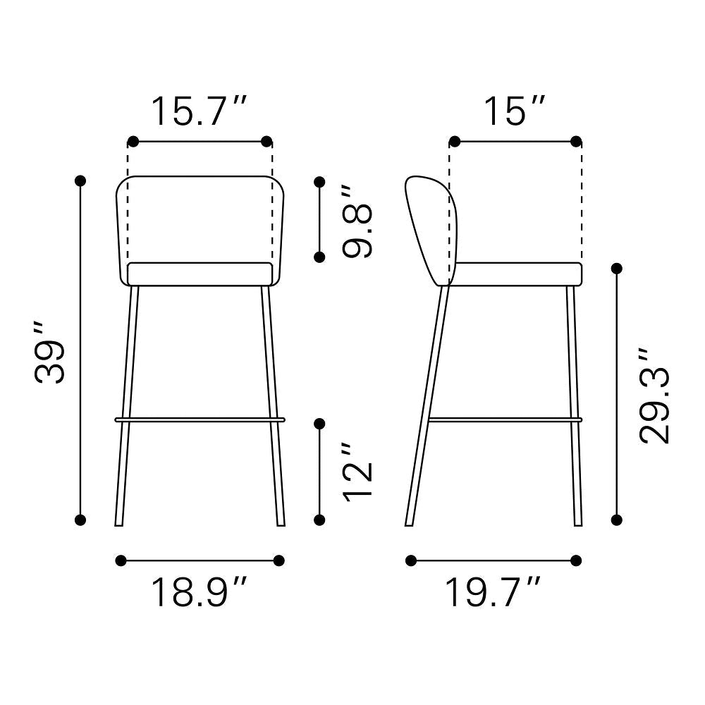 Banco Alto para Bistró - ZUO LINZ - Varios Colores - Asiento y Respaldo Tapizados en Piel Sintética - 109782 - Zuo - NOGAL BEAT - Banco Comercial