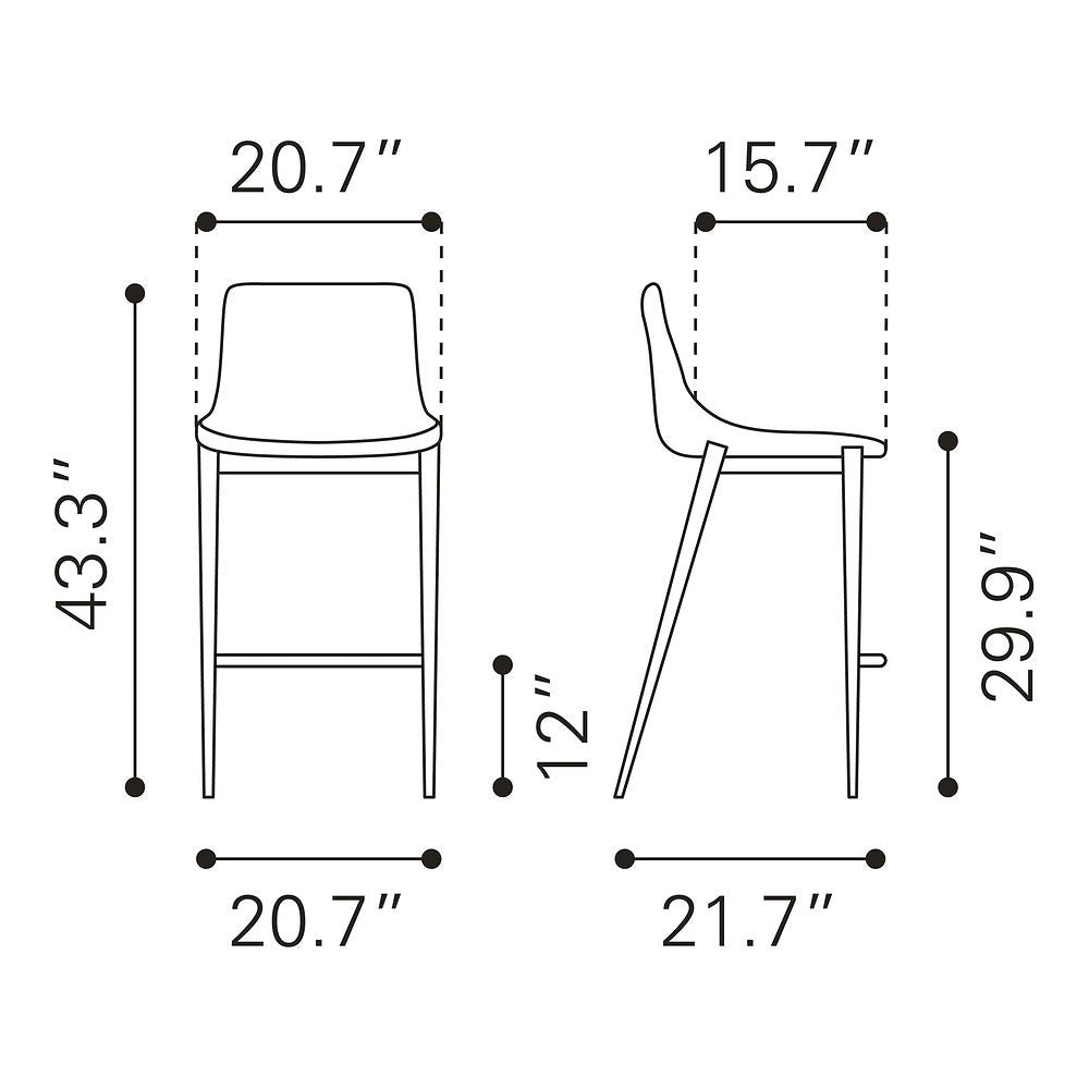 Banco Alto para Bistró - ZUO MAGNUS 53x55 101274 - Varios Colores - Asiento y Respaldo Tapizados en Piel Sintética - 101274 - Zuo - NOGAL BEAT - Banco Comercial