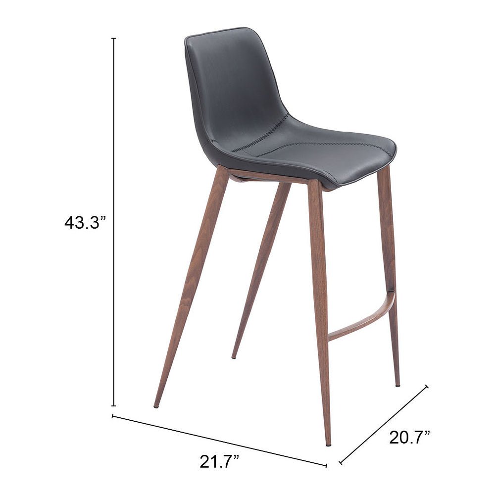 Banco Alto para Bistró - ZUO MAGNUS 53x55 109937 - Varios Colores - Asiento y Respaldo Tapizados en Piel Sintética - 109937 - Zuo - NOGAL BEAT - Banco Comercial