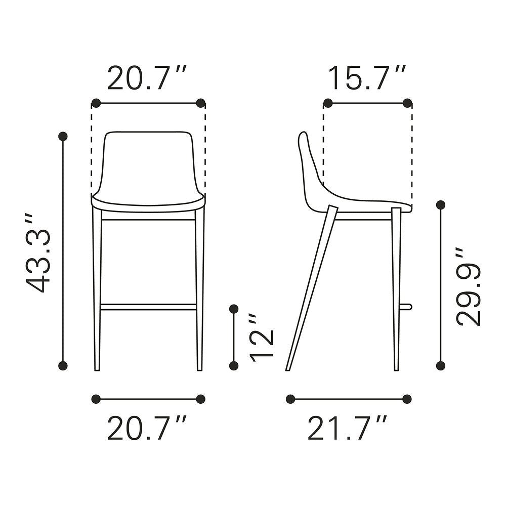 Banco Alto para Bistró - ZUO MAGNUS 53x55 109938 - Varios Colores - Asiento y Respaldo Tapizados en Piel Sintética - 109938 - Zuo - NOGAL BEAT - Banco Comercial