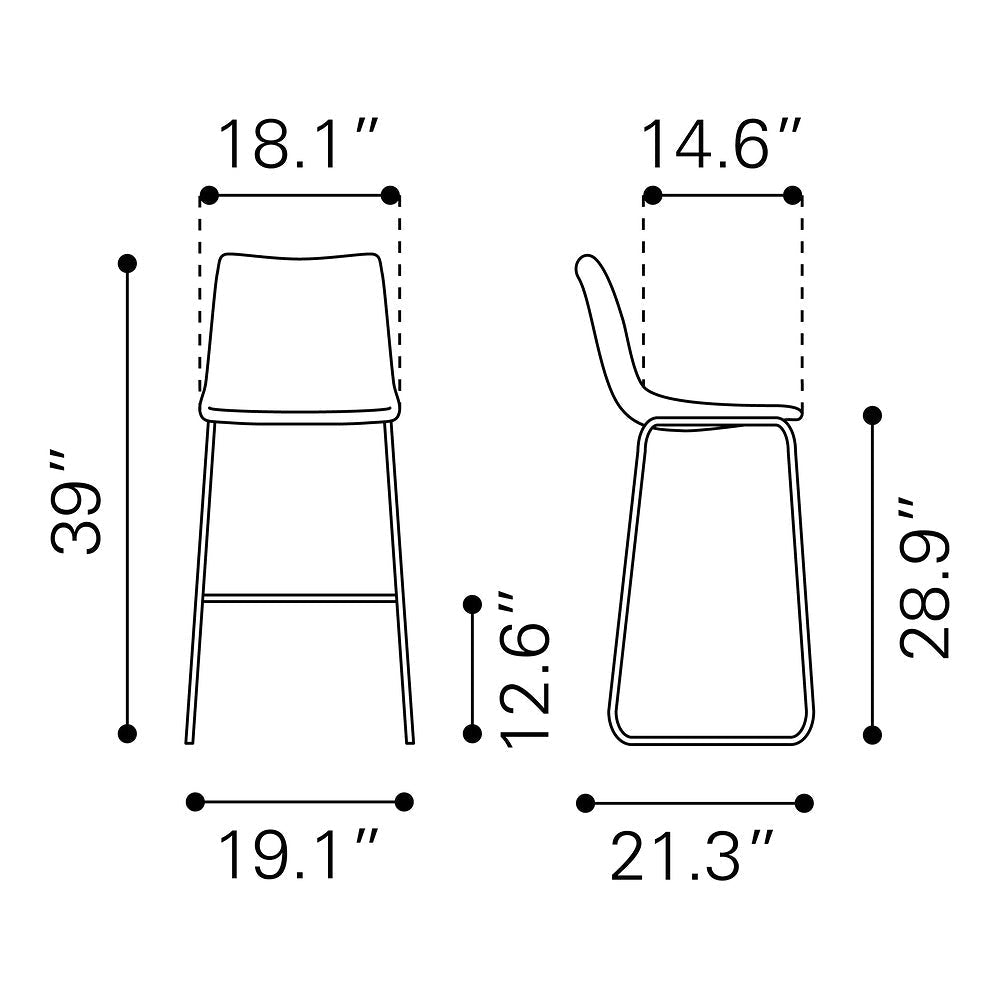 Banco Alto para Bistró - ZUO SMART - Varios Colores - Asiento y Respaldo Tapizados en Piel Sintética - 109326 - Zuo - NOGAL BEAT - Banco Comercial