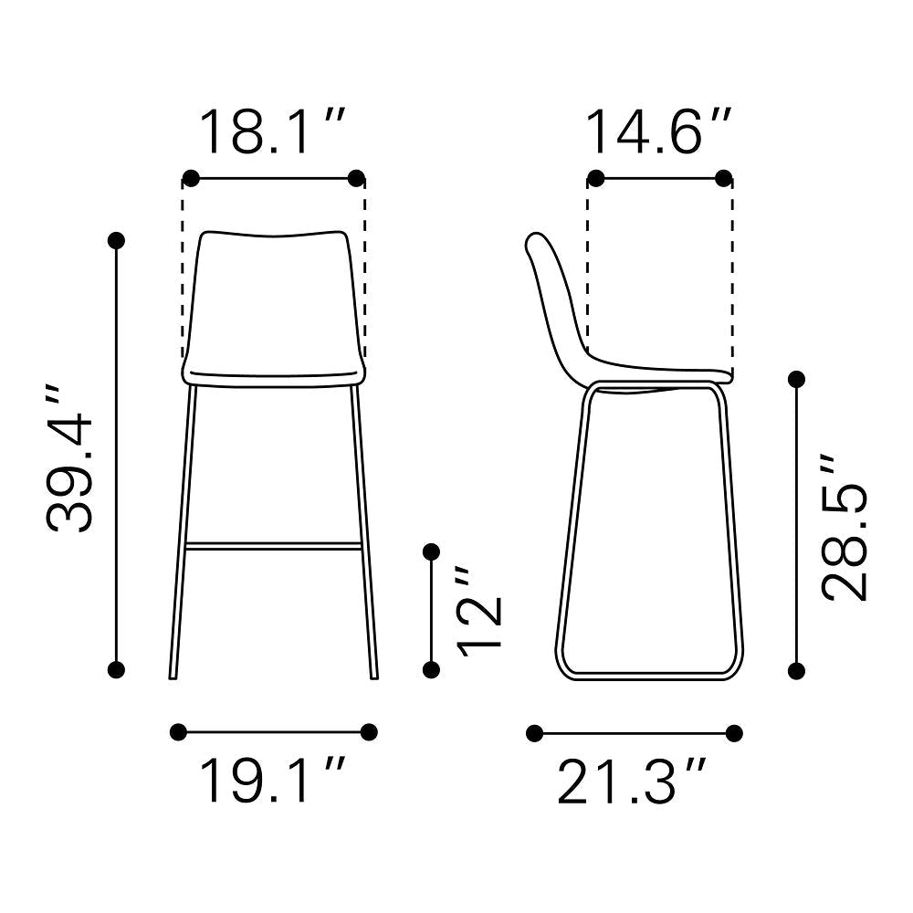 Banco Alto para Bistró - ZUO SMART - Varios Colores - Asiento y Respaldo Tapizados en Piel Sintética - 109650 - Zuo - NOGAL BEAT - Banco Comercial