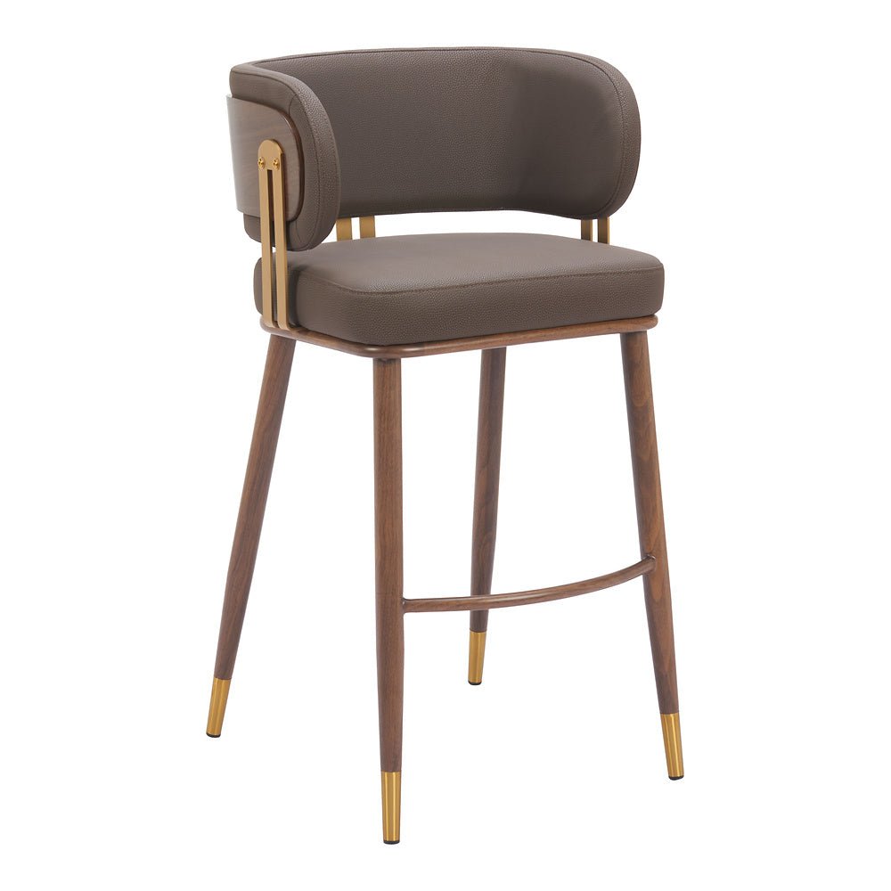 Banco Alto para Cafetería - ZUO BREW - Varios Colores - Asiento y Respaldo Tapizados en Piel Sintética - 110327 - Zuo - NOGAL BEAT - Banco Comercial