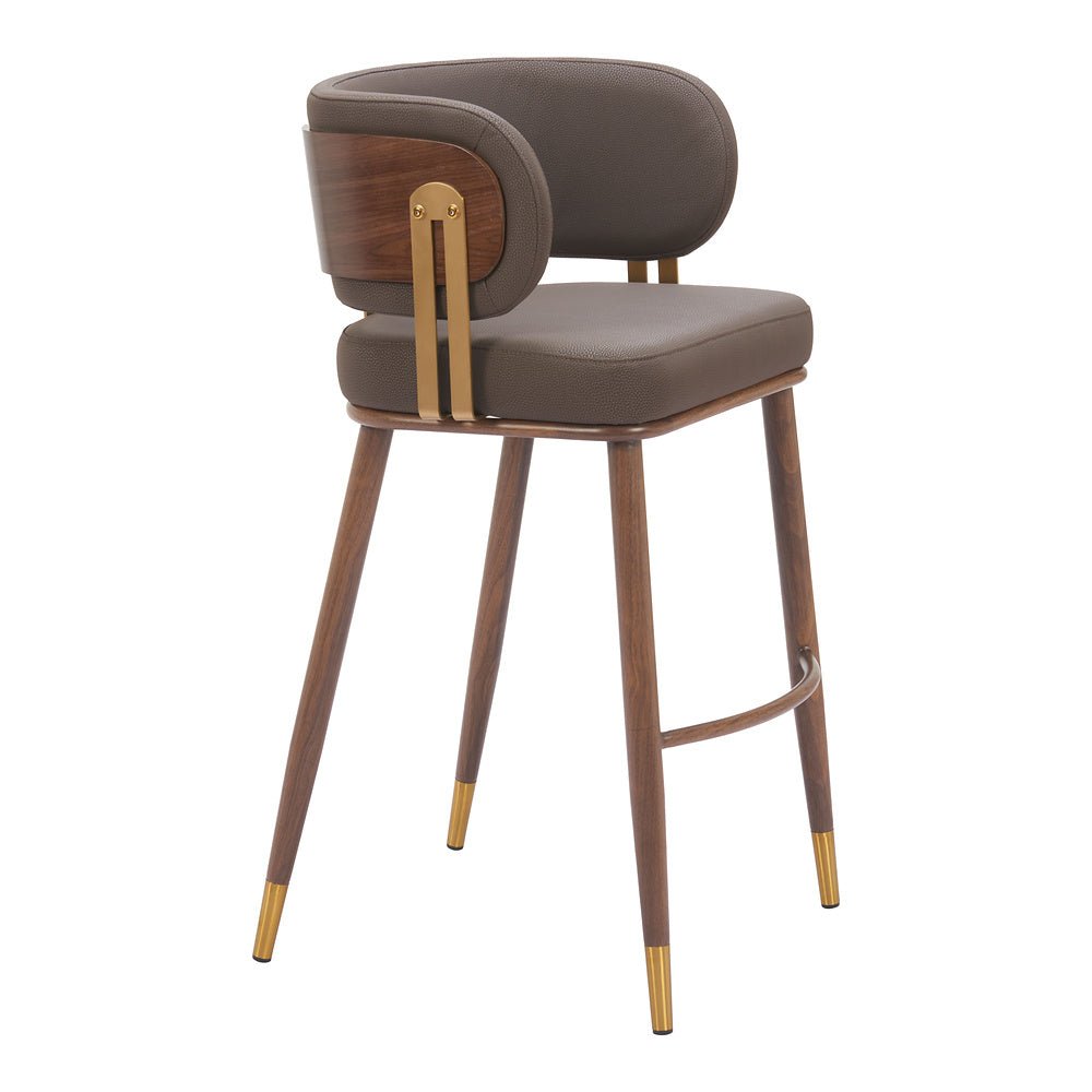 Banco Alto para Cafetería - ZUO BREW - Varios Colores - Asiento y Respaldo Tapizados en Piel Sintética - 110327 - Zuo - NOGAL BEAT - Banco Comercial