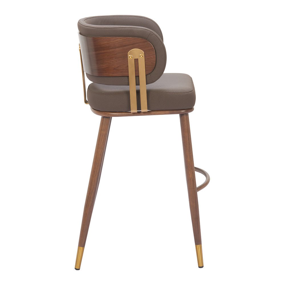 Banco Alto para Cafetería - ZUO BREW - Varios Colores - Asiento y Respaldo Tapizados en Piel Sintética - 110327 - Zuo - NOGAL BEAT - Banco Comercial