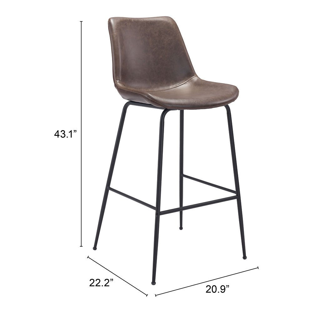 Banco Alto para Cafetería - ZUO BYRON - Café - Asiento y Respaldo Tapizados en Piel Sintética - 101771 - Zuo - NOGAL BEAT - Banco Comercial