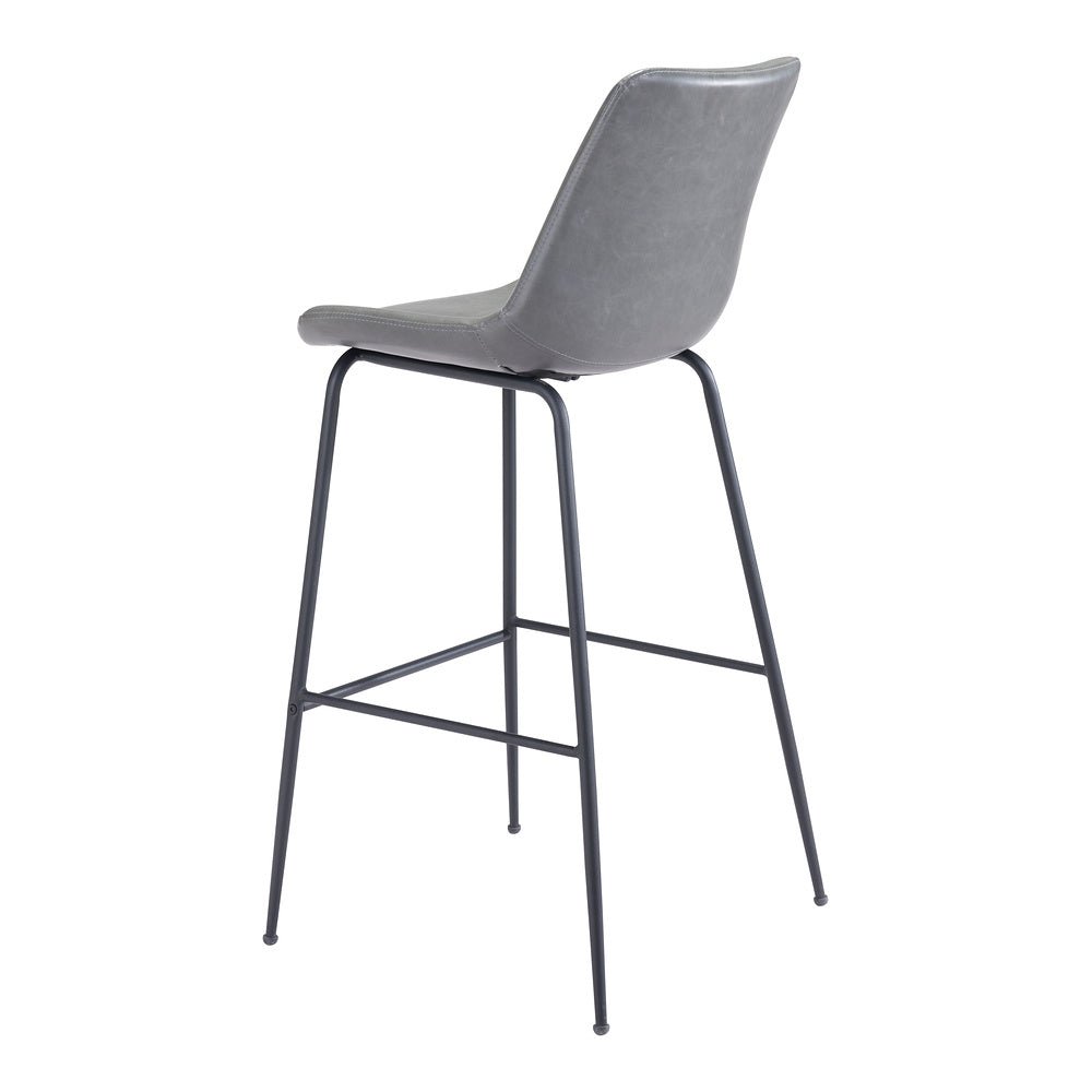 Banco Alto para Cafetería - ZUO BYRON - Gris - Asiento y Respaldo Tapizados en Piel Sintética - 101772 - Zuo - NOGAL BEAT - Banco Comercial