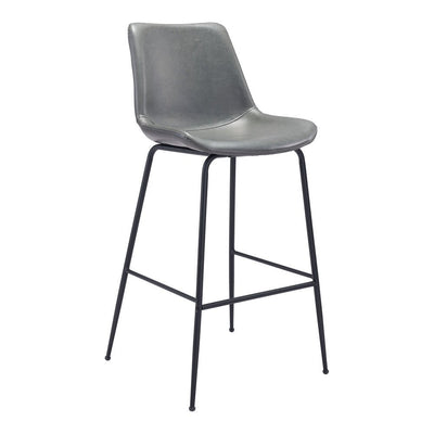 Banco Alto para Cafetería - ZUO BYRON - Gris - Asiento y Respaldo Tapizados en Piel Sintética - 101772 - Zuo - NOGAL BEAT - Banco Comercial