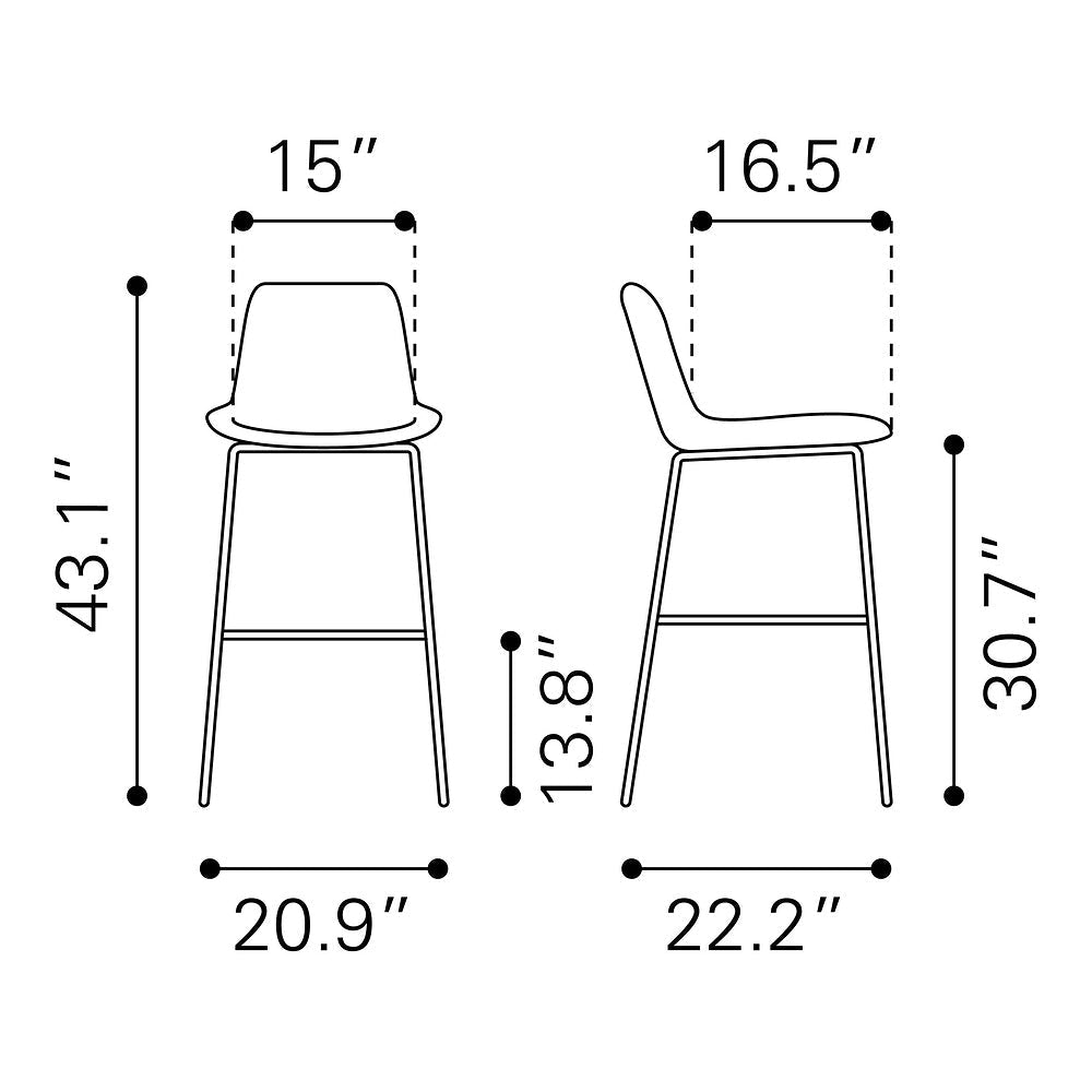 Banco Alto para Cafetería - ZUO BYRON - Gris - Asiento y Respaldo Tapizados en Piel Sintética - 101772 - Zuo - NOGAL BEAT - Banco Comercial