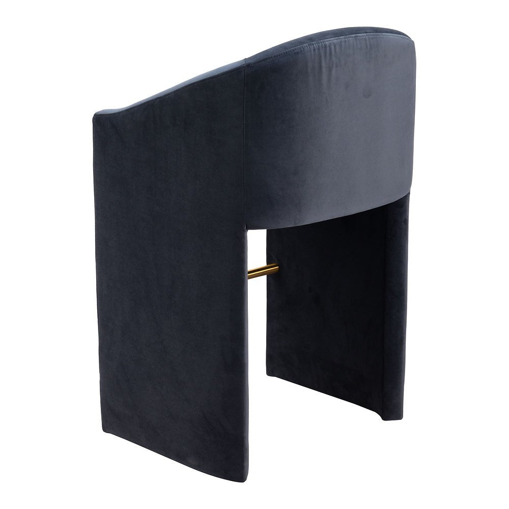 Banco Alto para Cafetería - ZUO EMAS - Gris Medianoche - Asiento y Respaldo Tapizados en Tela Tipo Terciopelo - 109991 - Zuo - NOGAL BEAT - Banco Comercial