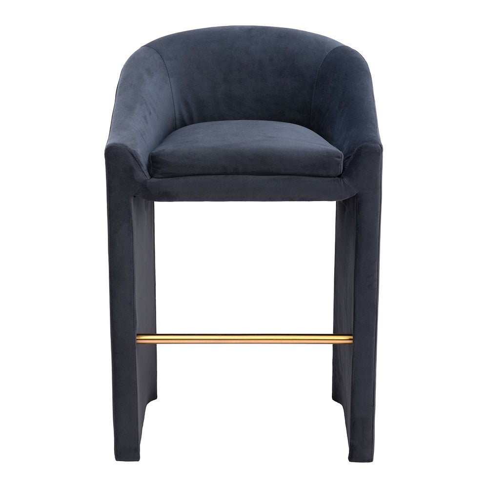 Banco Alto para Cafetería - ZUO EMAS - Gris Medianoche - Asiento y Respaldo Tapizados en Tela Tipo Terciopelo - 109991 - Zuo - NOGAL BEAT - Banco Comercial