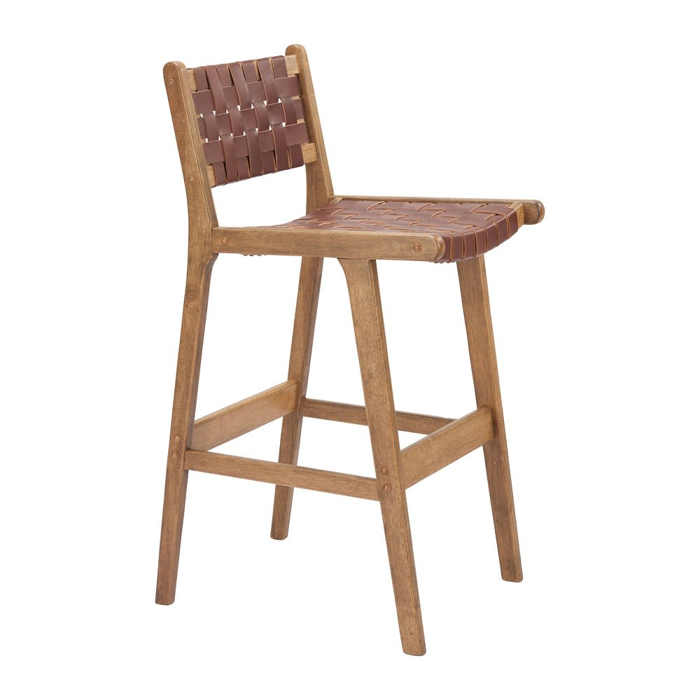 Banco Alto para Cafetería - ZUO FEDER - Café - Asiento y Respaldo Tapizados en Piel - 110693 - Zuo - NOGAL BEAT - Banco Comercial