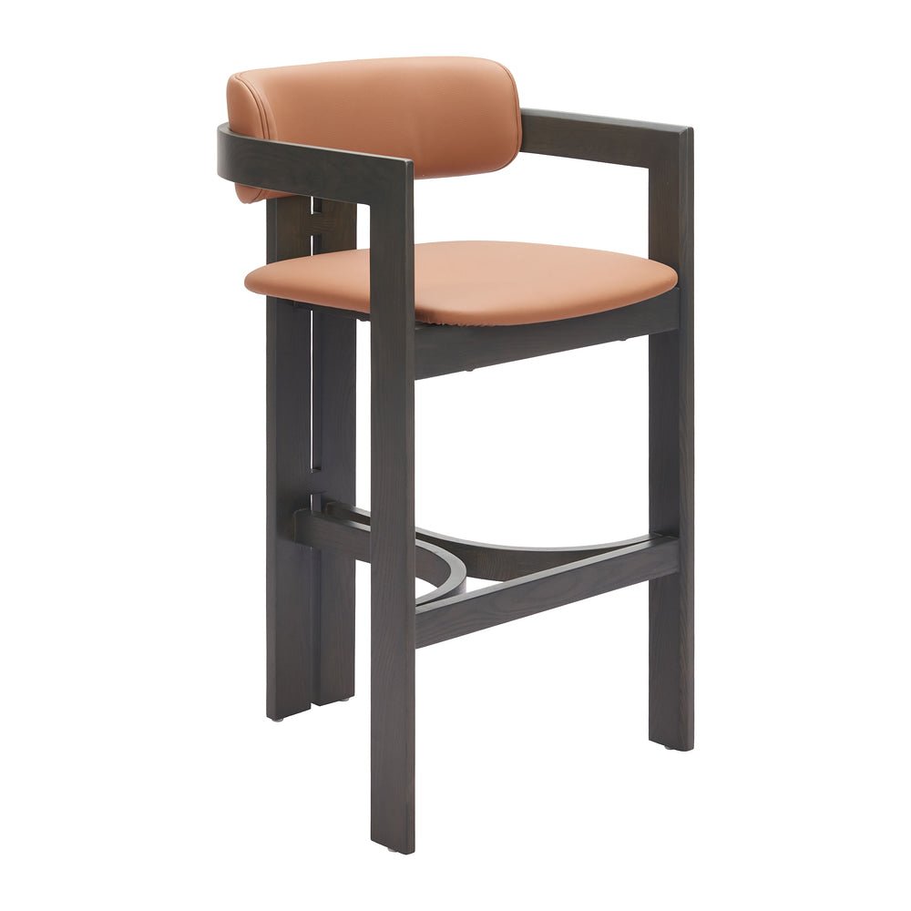 Banco Alto para Cafetería - ZUO SHAILI - Café - Asiento y Respaldo Tapizados en Piel Sintética - 110836 - Zuo - NOGAL BEAT - Banco Comercial