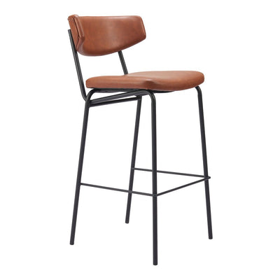 Banco Alto para Cantina - ZUO CHARON - Varios Colores - Asiento y Respaldo Tapizados en Piel Sintética - 110260 - Zuo - NOGAL BEAT - Banco Comercial