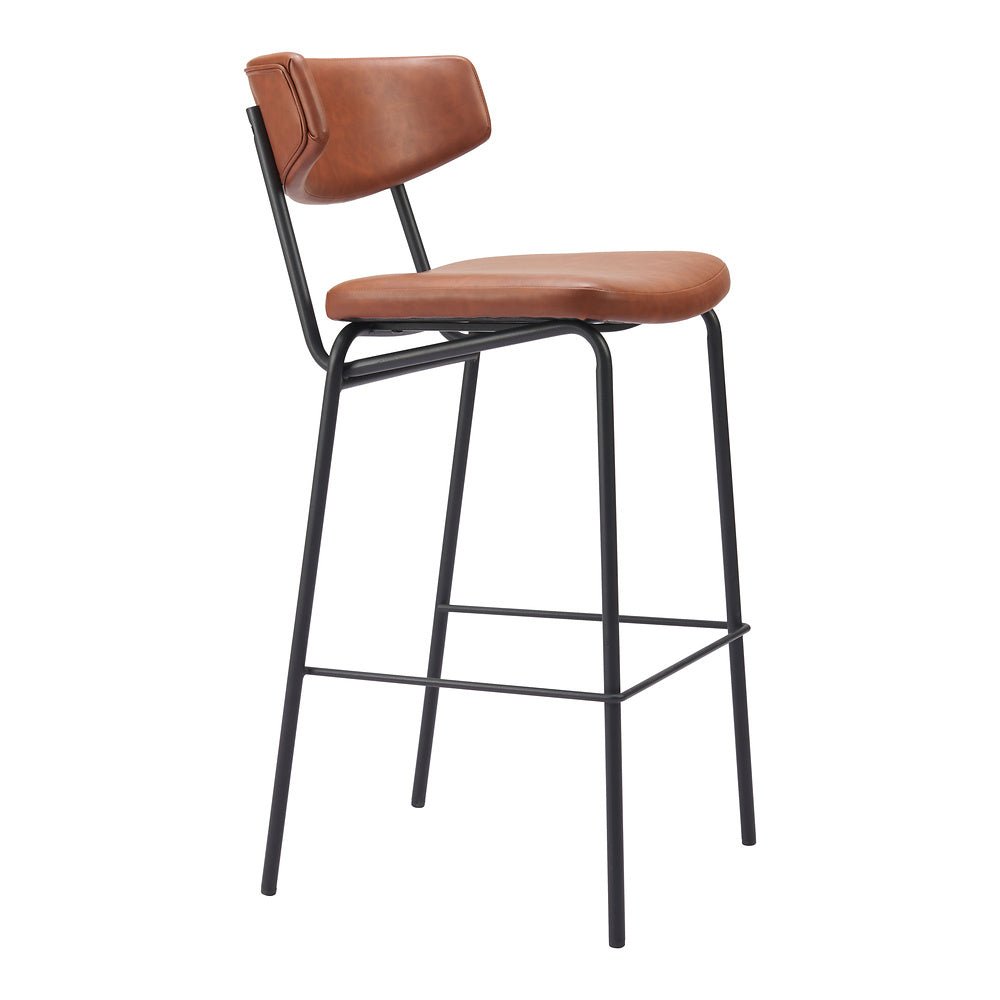 Banco Alto para Cantina - ZUO CHARON - Varios Colores - Asiento y Respaldo Tapizados en Piel Sintética - 110260 - Zuo - NOGAL BEAT - Banco Comercial