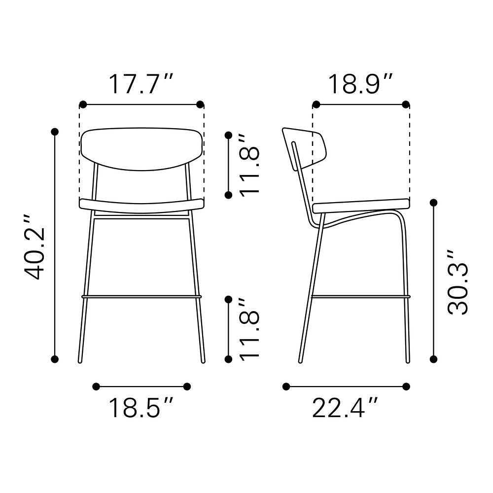 Banco Alto para Cantina - ZUO CHARON - Varios Colores - Asiento y Respaldo Tapizados en Piel Sintética - 110260 - Zuo - NOGAL BEAT - Banco Comercial