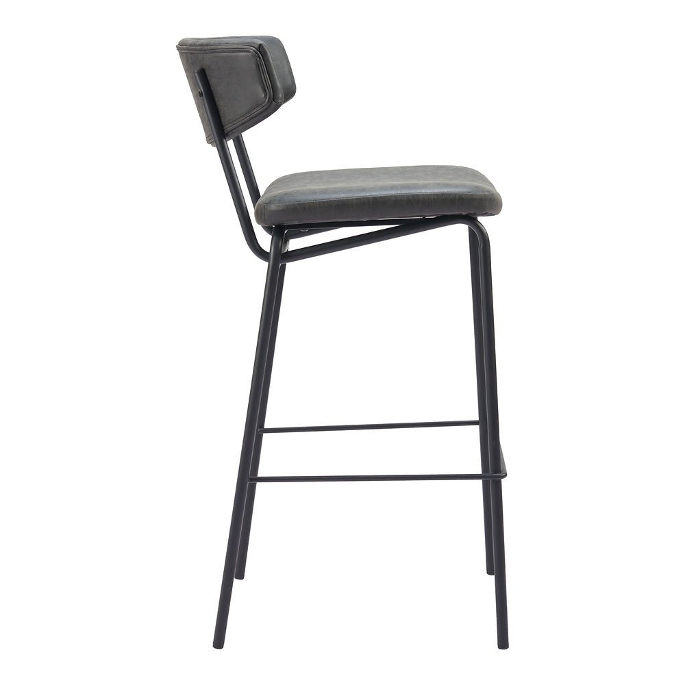 Banco Alto para Cantina - ZUO CHARON - Varios Colores - Asiento y Respaldo Tapizados en Piel Sintética - 110261 - Zuo - NOGAL BEAT - Banco Comercial