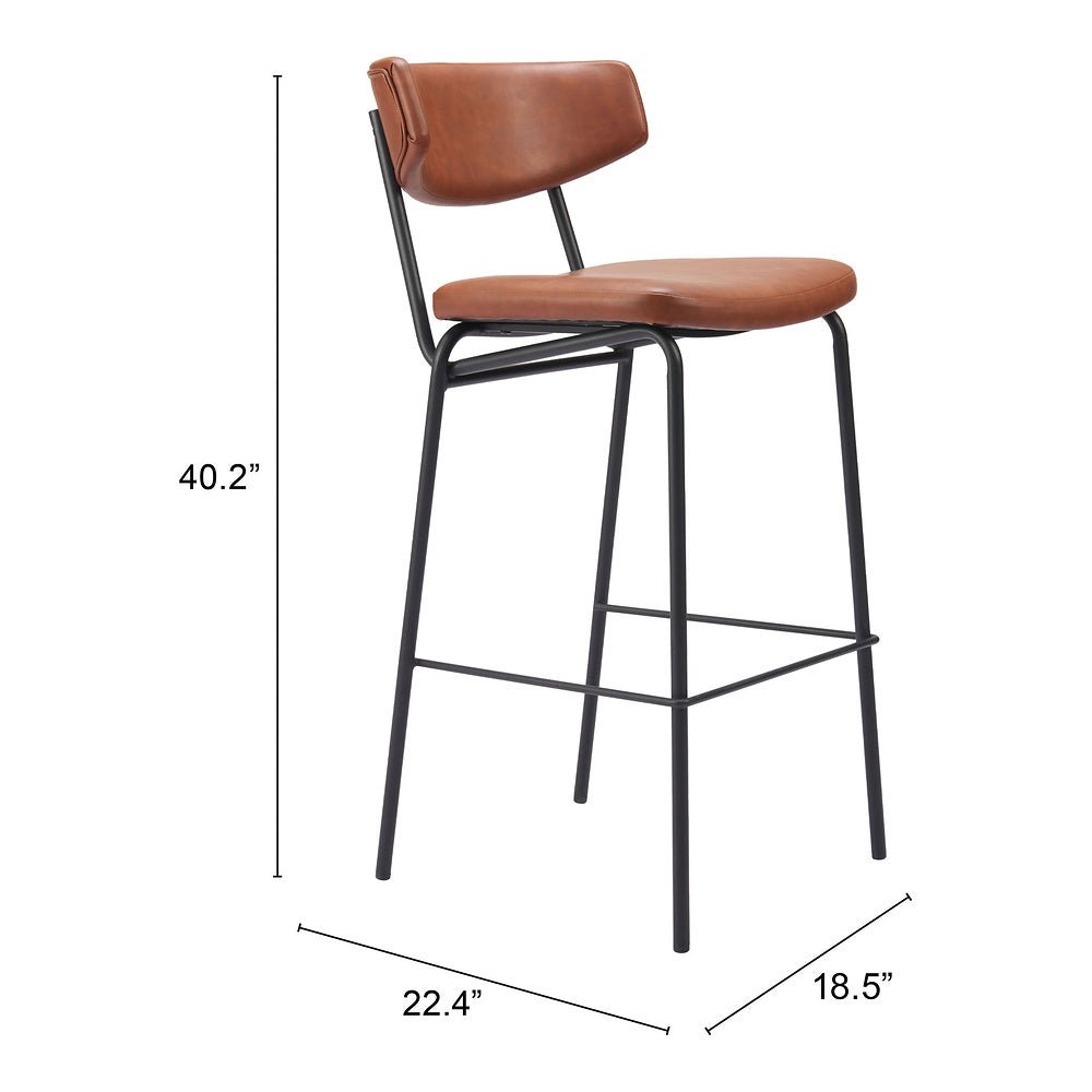 Banco Alto para Cantina - ZUO CHARON - Varios Colores - Asiento y Respaldo Tapizados en Piel Sintética - 110260 - Zuo - NOGAL BEAT - Banco Comercial