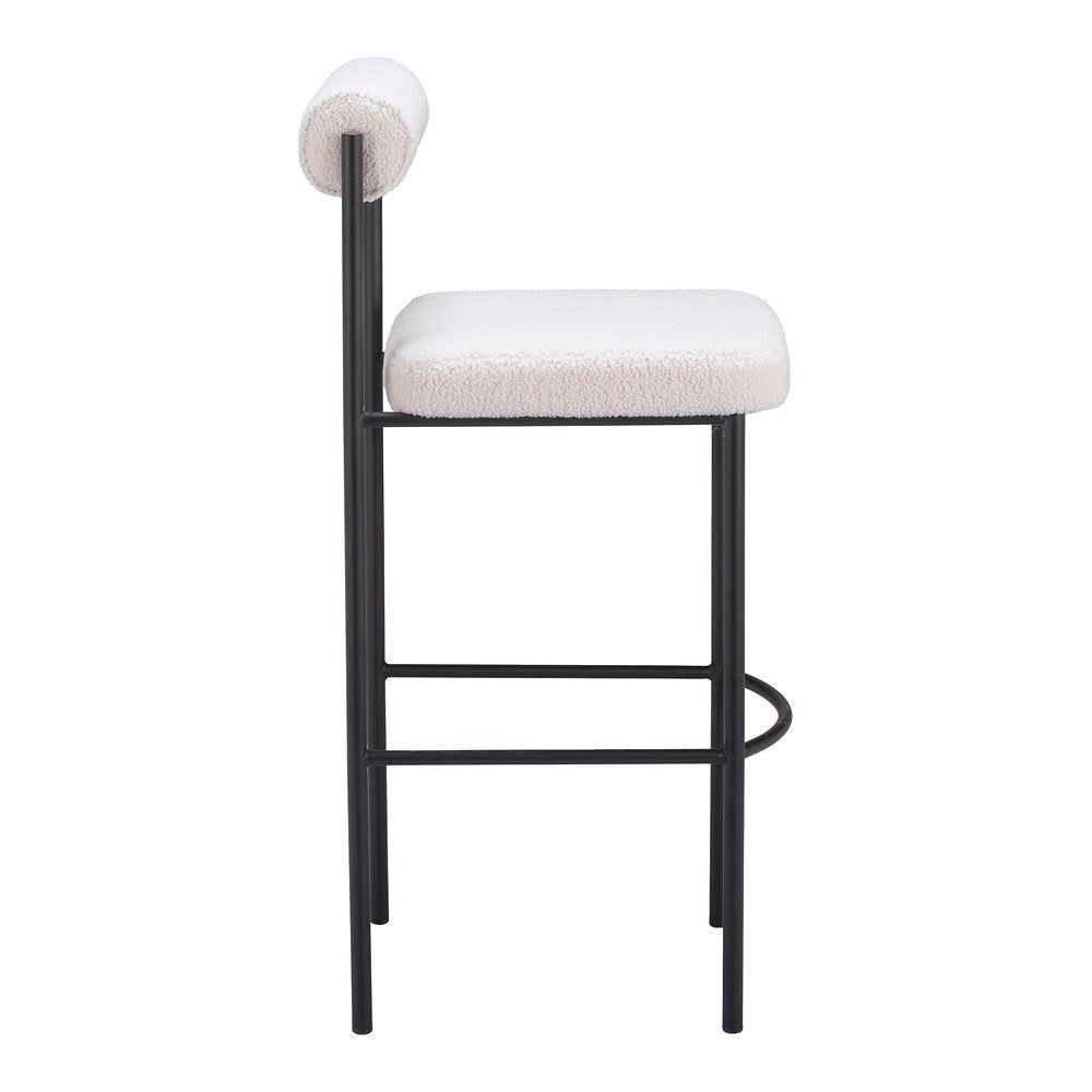 Banco Alto para Cantina - ZUO LIVORNO - Marfil - Asiento y Respaldo Tapizados en Tela Tipo Borrego - 109812 - Zuo - NOGAL BEAT - Banco Comercial