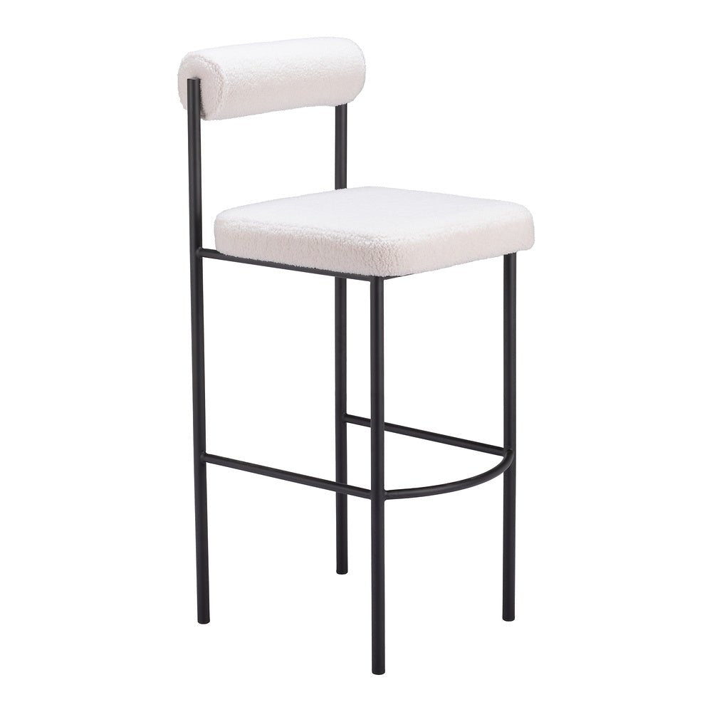 Banco Alto para Cantina - ZUO LIVORNO - Marfil - Asiento y Respaldo Tapizados en Tela Tipo Borrego - 109812 - Zuo - NOGAL BEAT - Banco Comercial