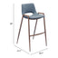 Banco Alto para Comedor de Empresa - ZUO DESI 53x55 101698 - Varios Colores - Asiento y Respaldo Tapizados en Piel Sintética - 101698 - Zuo - NOGAL BEAT - Banco Comercial