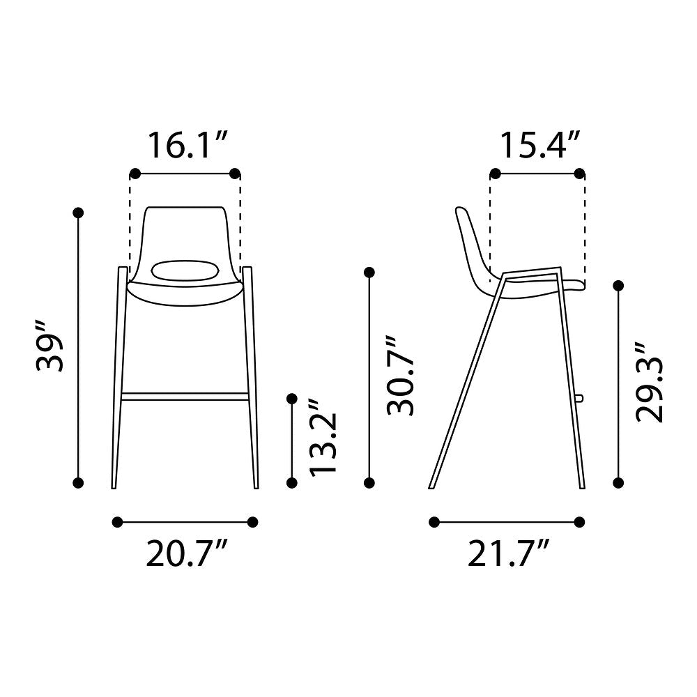 Banco Alto para Comedor de Empresa - ZUO DESI 53x55 109734 - Varios Colores - Asiento y Respaldo Tapizados en Piel Sintética - 109734 - Zuo - NOGAL BEAT - Banco Comercial